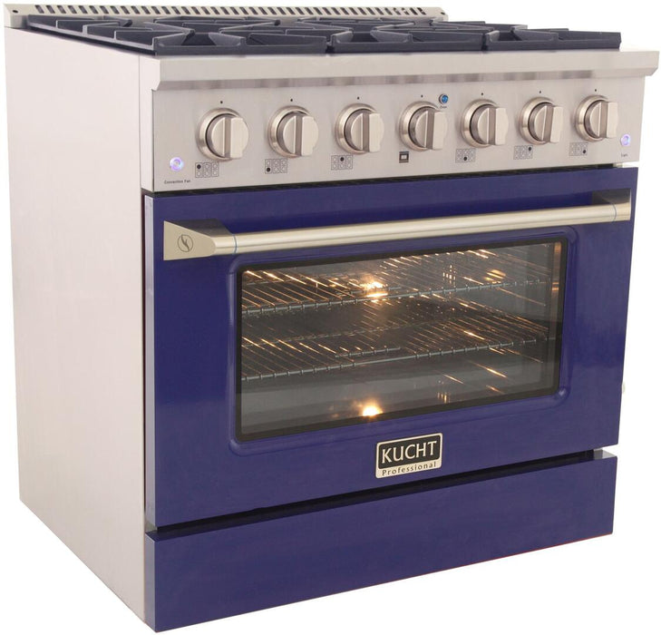 Kucht Professional 36 in. 5.2 cu ft. Propane Gas Range with Blue Door and Silver Knobs, KNG361/LP-B