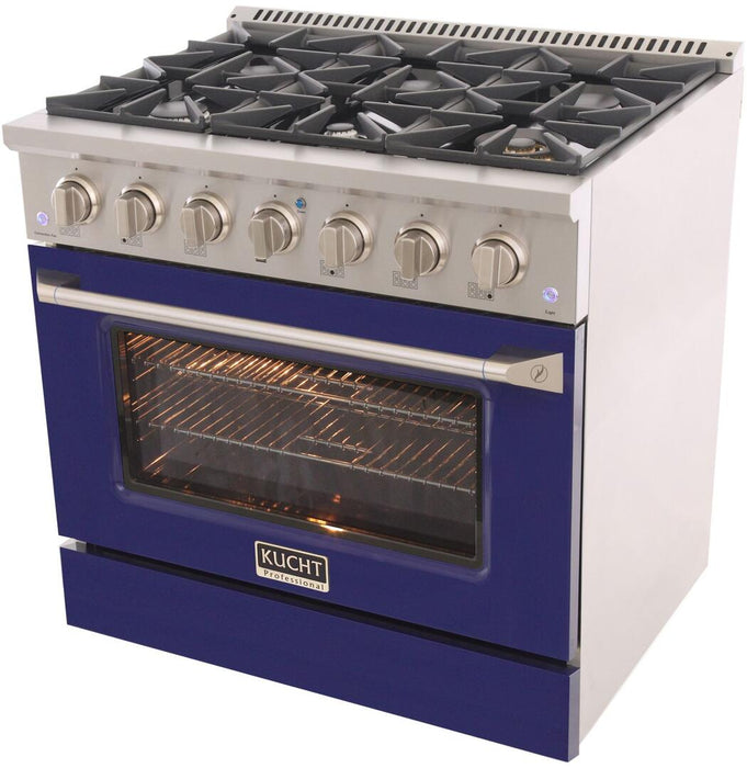 Kucht Professional 36 in. 5.2 cu ft. Propane Gas Range with Blue Door and Silver Knobs, KNG361/LP-B