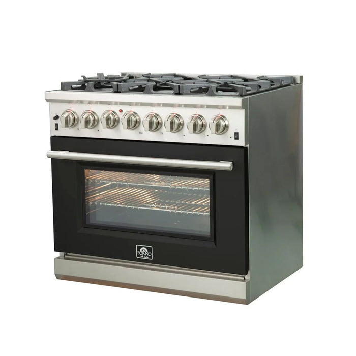 Forno 36 Inch Professional Freestanding Dual Fuel Range in Black, FFSGS6187-36BLK