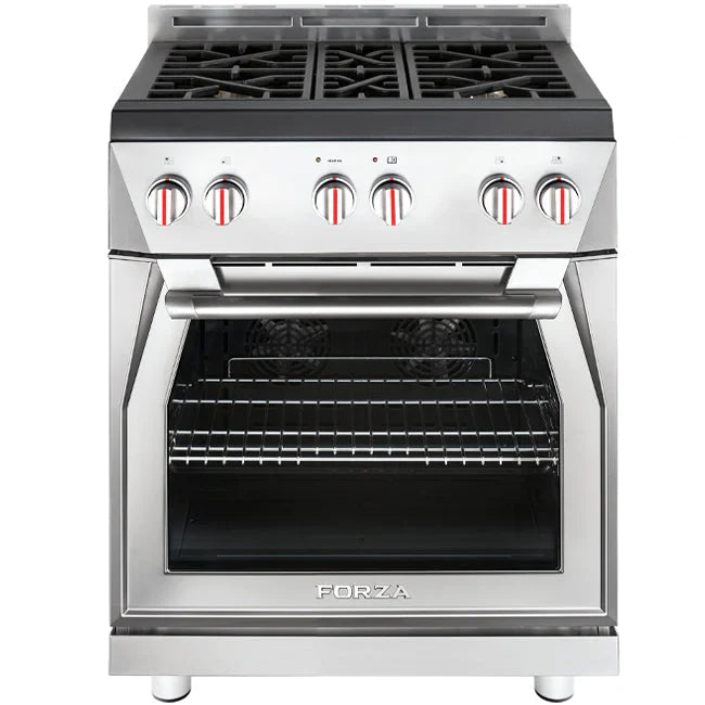 Forza 3-Piece Appliance Package - 30-Inch Gas Range, 18-Inch Tall Premium Range Hood, & 24-Inch Dishwasher in Stainless Steel