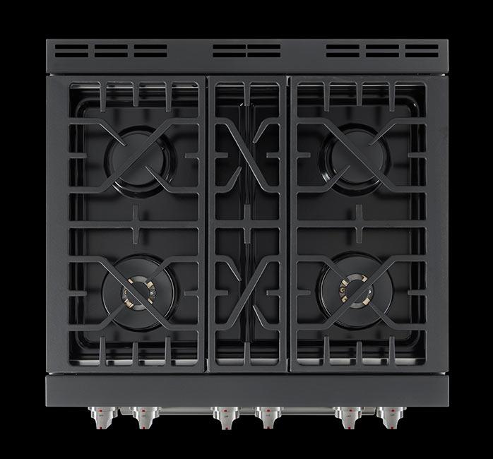 Forza 4-Piece Appliance Package - 30-Inch Gas Range, Pro-Style Range Hood, 24-Inch Dishwasher in Stainless Steel and Refrigerator in Stainless Steel