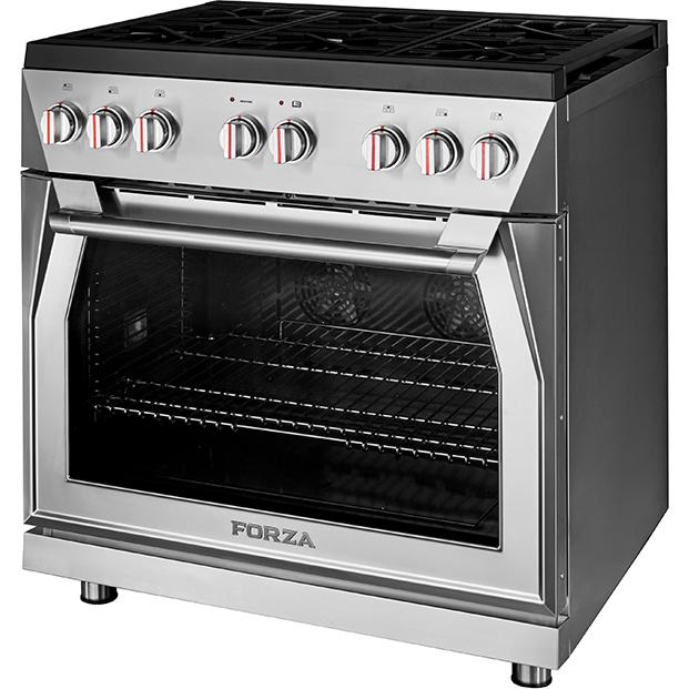 Forza 4-Piece Appliance Package - 36-Inch Gas Range, Pro-Style Range Hood, 24-Inch Dishwasher and Refrigerator in Stainless Steel