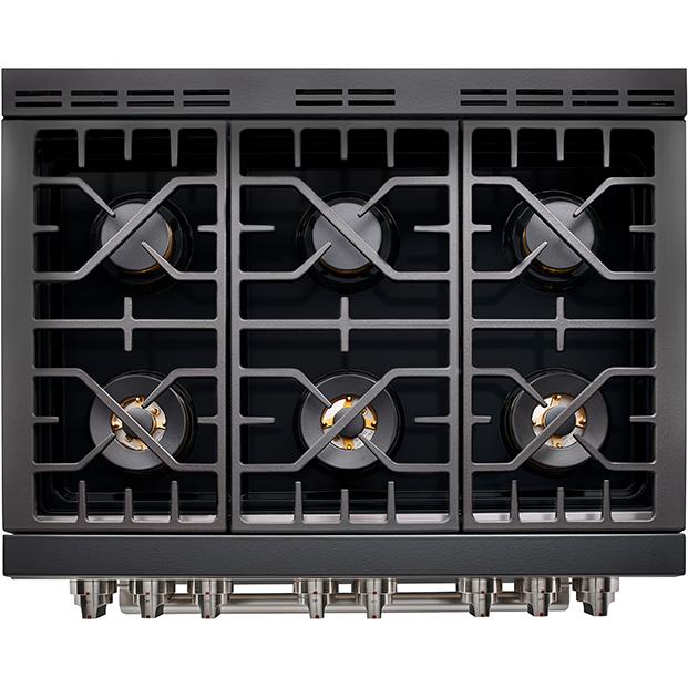 Forza 36-Inch 6.0 cu. ft. Stainless Steel Pro-Style Gas Range in Audace Black (FR366GN-K)