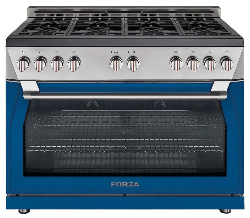 Forza 48-Inch 7.8 cu. ft. Stainless Steel Pro-Style Gas Range in Dinamico Blue (FR488GN-B)