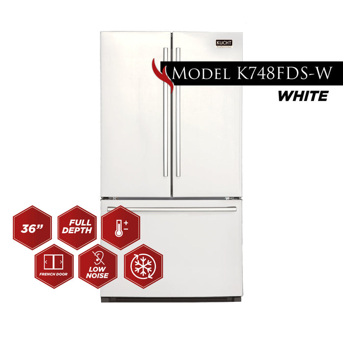 Kucht Professional 36 In. 26.1 cu. ft. Refrigerator with Interior Ice Maker, White, K748FDS-W