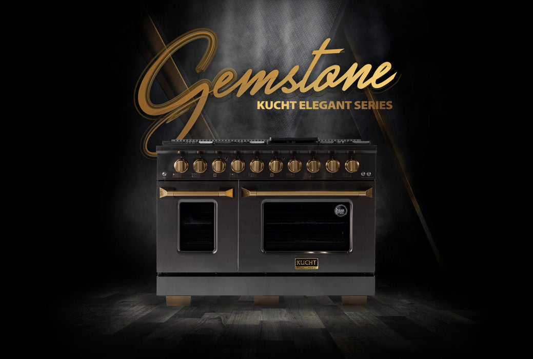 Kucht Gemstone Professional 48" 6.7 cu. ft. Natural Gas Range in Titanium Stainless Steel with Gold Accents, KEG483