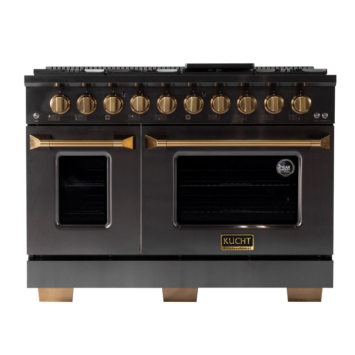 Kucht Gemstone Professional 48" 6.7 cu. ft. Dual Fuel Range in Titanium Stainless Steel with Gold Accents, KED484