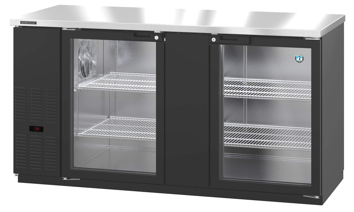 Hoshizaki BB69-G, Refrigerator, Two Section, Black Vinyl Back Bar Back Bar, Glass Doors