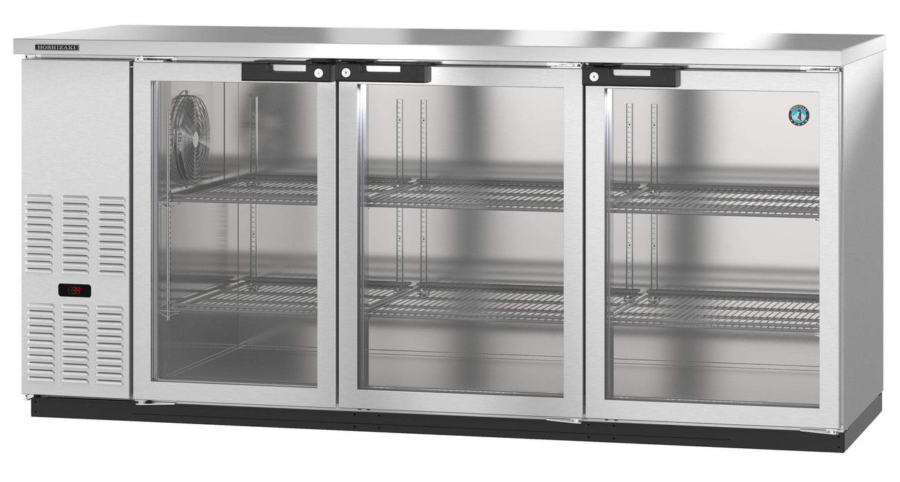 Hoshizaki BB80-G, Refrigerator, Three Section, Black Vinyl Back Bar Back Bar, Glass Doors