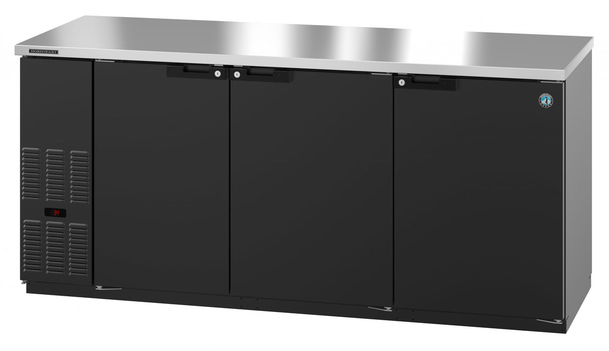 Hoshizaki BB80, Refrigerator, Three Section, Black Vinyl Back Bar Back Bar, Solid Doors