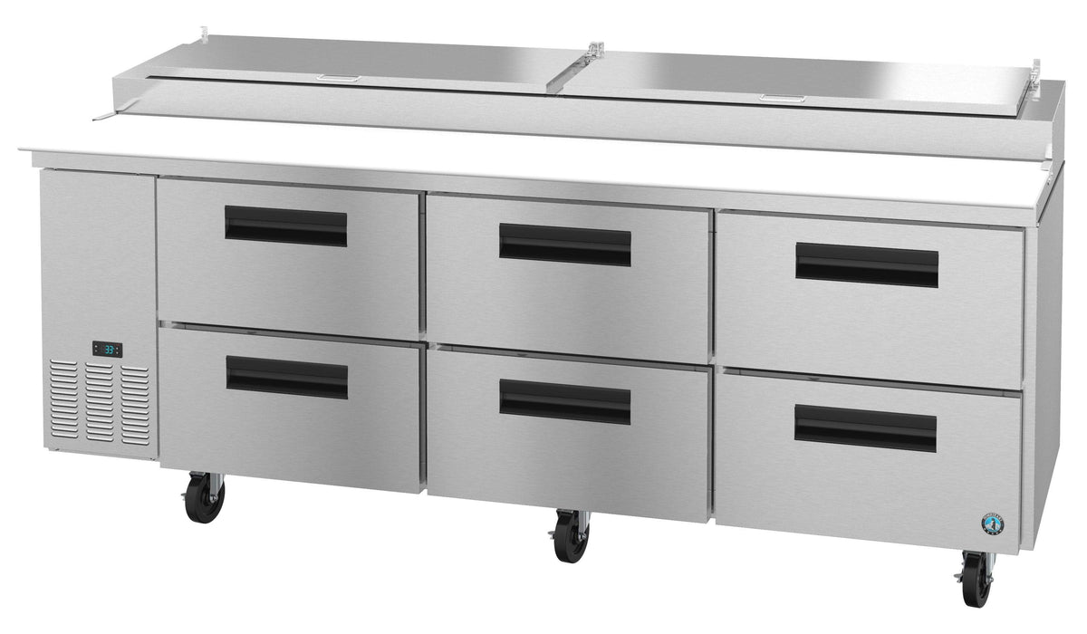 Hoshizaki PR93A-D6, Refrigerator, Three Section Pizza Prep Table, Stainless Drawers