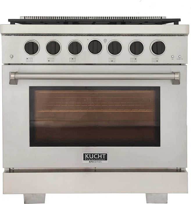 Kucht Professional 36" 5.2 cu. ft. Natural Gas Range in Stainless Steel with Black Accents, KFX360-K