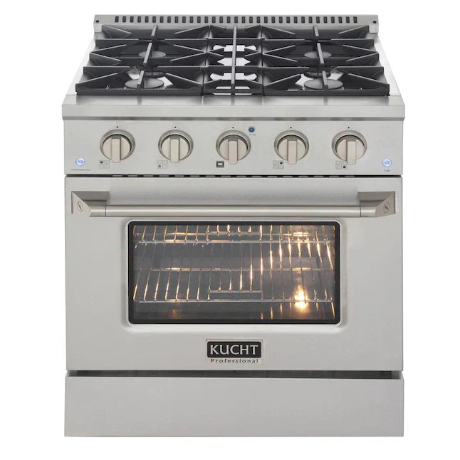 Kucht 30-in Deep Recessed 4 Burners Convection Oven Freestanding Dual Fuel Range In Stainless Steel 