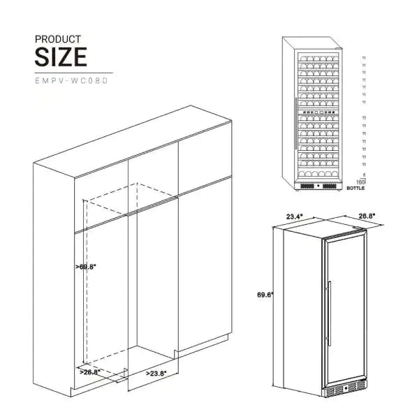 Empava Dual Zone Wine Cooler 70" Tall Wine Fridge - EMPV-WC08D