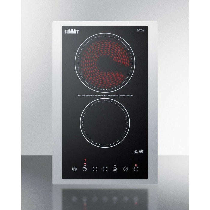 Summit 15 in. Wide 230V 2-Burner Radiant Cooktop with 2 Elements, Hot Surface Indicator, ADA Compliant, Schott Ceran Glass, Digital Touch Controls - CR2B23T