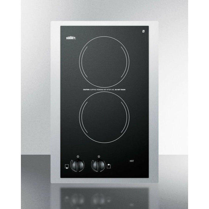 Summit 15 in. Wide 230V 2-Burner Radiant Cooktop with 2 Elements, Hot Surface Indicator, ADA Compliant, UL Safety Listed, Glass Ceramic Surface, Residual Heat Indicator Light, Push-to-Turn Knobs - CR2220