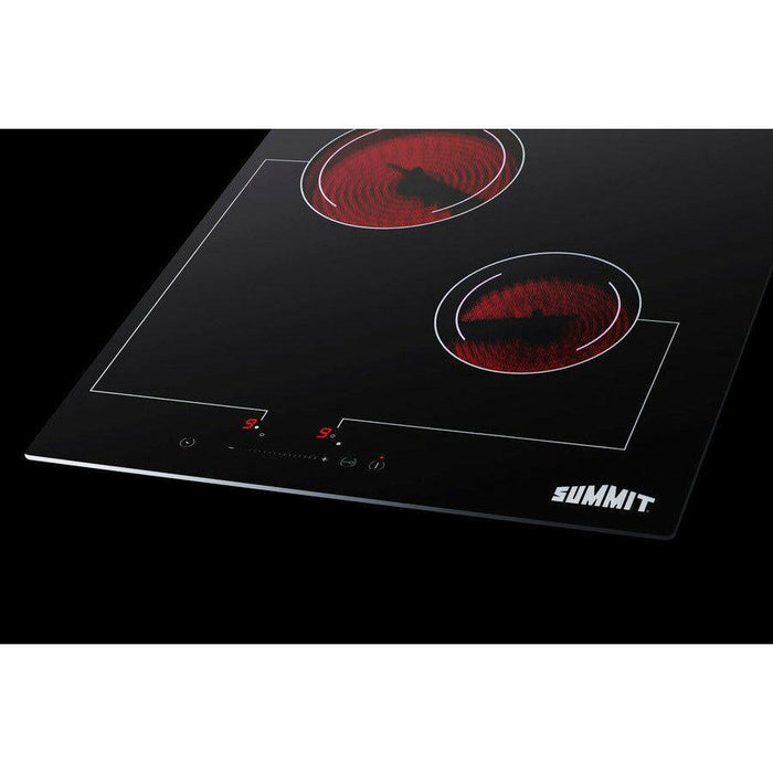 Summit 18 in. Wide 220V 2-Burner Radiant Cooktop with 2 Elements, Hot Surface Indicator, ADA Compliant, EuroKera Glass Surface, Residual Heat Indicator Light, Digital Touch Controls in Black - CR2B228T