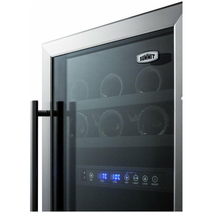 Summit 18 in. Wide Built-In Wine Cellar, ADA Compliant with 28 Bottle Capacity, Right Hinge, Glass Door, With Lock, 4 Extension Wine Racks, Digital Control, LED Light, Compressor Cooling, ETL Approved, Digital Thermostat, Automatic Defrost - SWC182Z