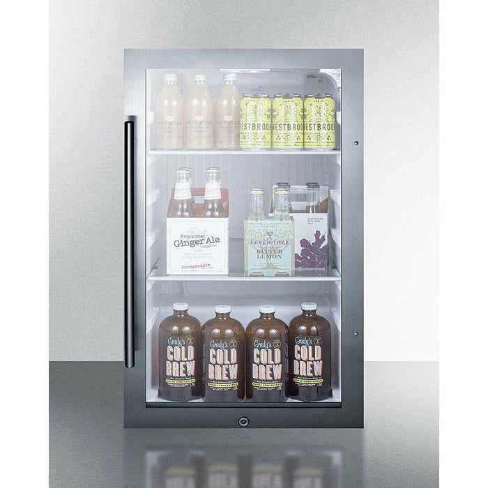 Summit 19 in. Shallow Depth Indoor/Outdoor Beverage Cooler with 3.13 cu. ft. Capacity Reversible Door, Lock, 3 Shelves , Adjustable Glass Shelves, LED Lighting, Digital Thermostat, Factory Installed Lock, CFC Free, Commercially Approved - SPR489OS