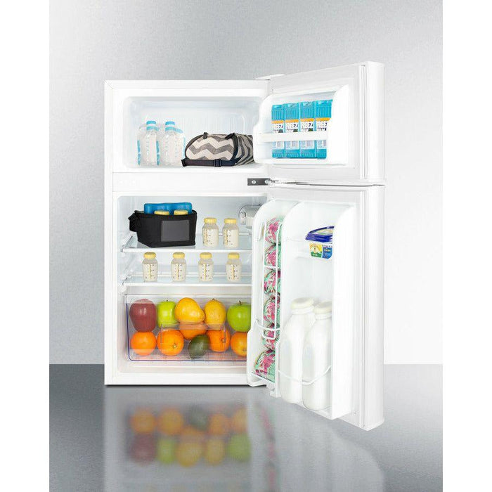 Summit 19 in. Wide MOMCUBE™ Refrigerator-Freezer with 3.2 cu. ft. Capacity, Glass Right Hinge with Reversible Doors, Crisper Drawer, Cycle Defrost, Energy Star Certified, CFC Free, MOMCUBE, Breast Milk Storage in White - CP34WMC