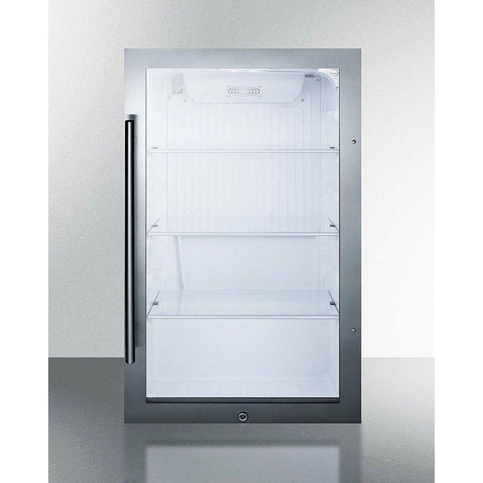 Summit 19" Shallow Depth Indoor/Outdoor Beverage Cooler, ADA Compliant with 3.13 cu. ft. Capacity Reversible Door, Lock, 3 Shelves , ADA Compliant, Adjustable Glass Shelves, LED Lighting, Digital Thermostat, Factory Installed Lock, CFC Free - SPR489OSADA