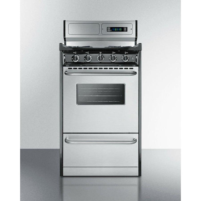 Summit 20 in. Wide Gas Range, Open Burners with Natural Gas, 4 Open Burners, 2.46 cu. ft. Total Oven Capacity, Viewing Window, Broiler Drawer, Electronic Ignition - TNM1