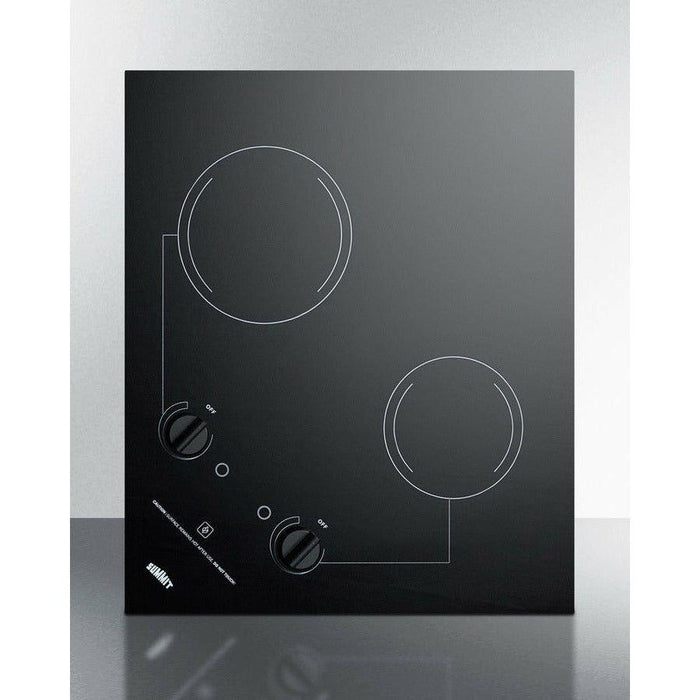 Summit 21 in. Wide 230V 2-Burner Radiant Cooktop with 2 Elements, Hot Surface Indicator, ADA Compliant, ETL Safety Listed, Glass Ceramic Surface, Push-to-Turn Knobs, ETL, Residual Heat Indicator Light in Black - CR2B223G