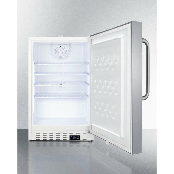 Summit 21 in. Wide Built-In Commercial All-Refrigerator, ADA Compliant with 3.32 cu. ft. Capacity, 4 Wire Shelves, Right Hinge with Door Lock, Crisper Drawer, Automatic Defrost ADA Compliant, Factory Installed Lock, CFC Free - SCR504SSTBADA