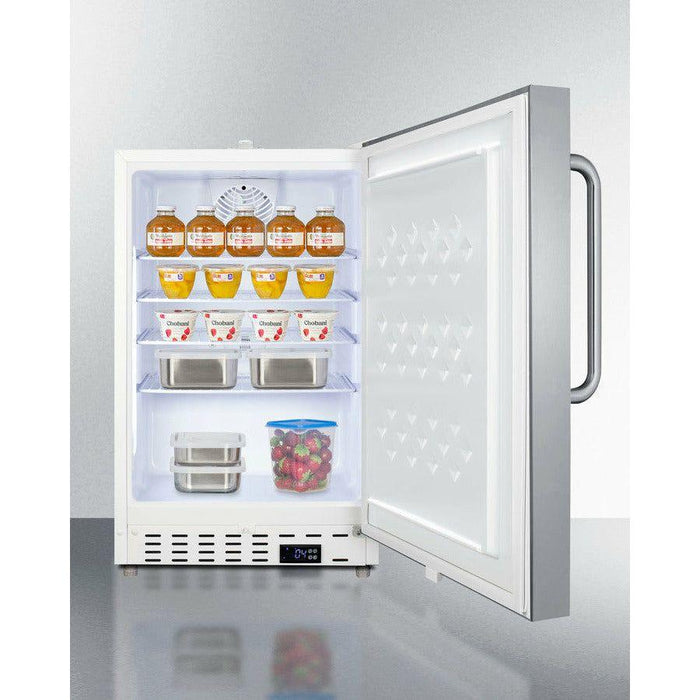 Summit 21 in. Wide Built-In Commercial All-Refrigerator, ADA Compliant with 3.32 cu. ft. Capacity, 4 Wire Shelves, Right Hinge with Door Lock, Crisper Drawer, Automatic Defrost ADA Compliant, Factory Installed Lock, CFC Free - SCR504SSTBADA