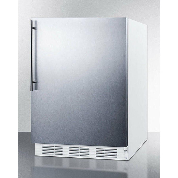 Summit 24 in. Built-in Undercounter Refrigerator 5.5 cu. ft. Capacity, 3 Adjustable Glass Shelves, Crisper Drawer, 3 Door Bins, Wine Rack, Interior Lighting and Dial Thermostat: Stainless Steel Door, Built-In ADA Compliant - FF61WBISS