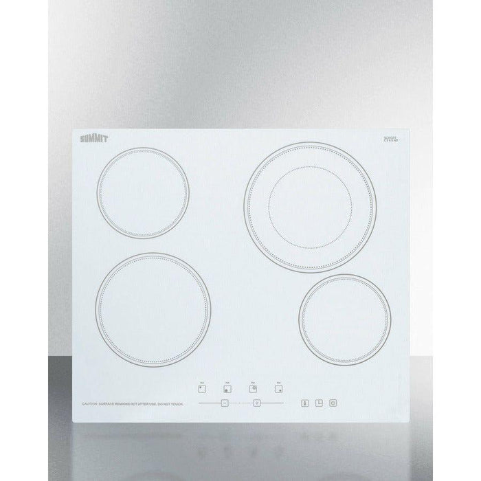 Summit 24 in. Wide 230V 4-Burner Radiant Cooktop w/ 4 Elements, Hot Surface Indicator, ADA Compliant, ETL Safety Listed, Schott Ceran Glass, Residual Heat Indicator Light, Digital Touch Controls - CR4B23T