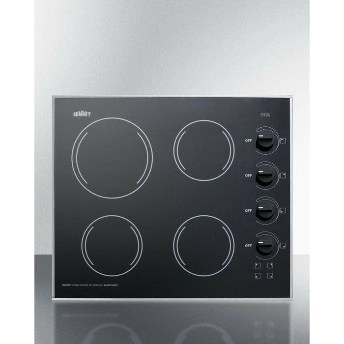 Summit 24 in. Wide 230V 4-Burner Radiant Cooktop with 4 Elements, Installs Over Oven, Schott Ceran Glass, Push-to-Turn Knobs - CR425