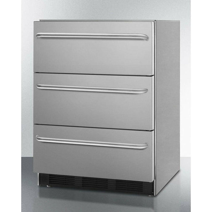 Summit 24 in. Wide 3-Drawer All-Refrigerator, ADA Compliant with 3.1 Cu. Ft. Capacity, Fan Cooled Compressor, Adjustable Thermostat, All Stainless Steel Finish - SP6DBSSTB7