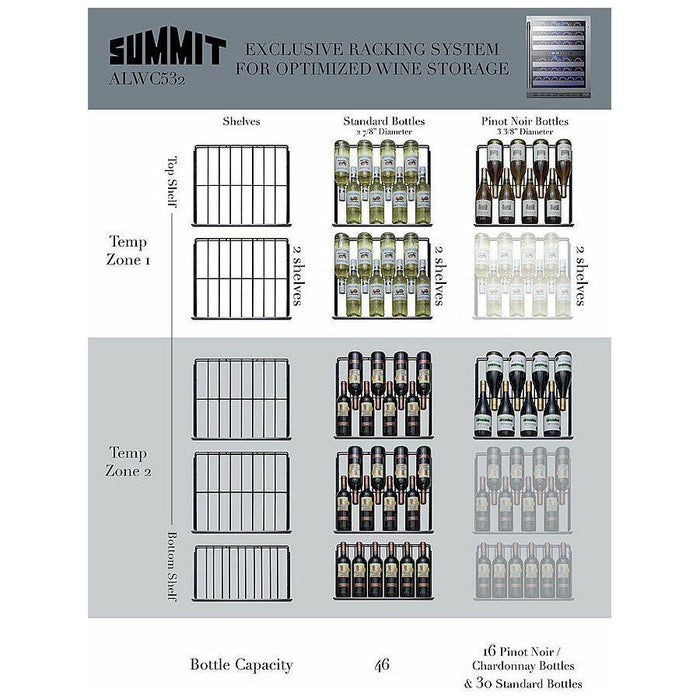 Summit 24 in. Wide, 46 Bottle Capacity Free Standing Wine Cooler with Full Extension Shelving - ALWC532