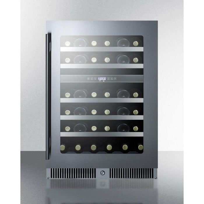 Summit 24 in. Wide Built-In Dual-Zone Wine Cellar with 36 Bottle Capacity, Glass Door, With Lock, 5 Extension Wine Racks, Digital Control - CL244WC