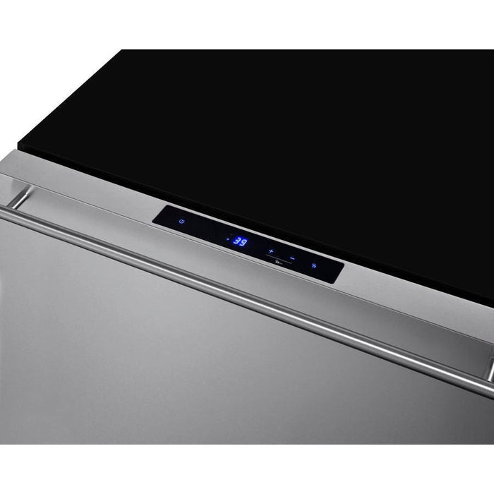 Summit 24 in. Wide Built-In Outdoor Drawer Refrigerator with 2 cu. ft. Capacity, Frost Free Defrost, Frost-Free Operation, CFC Free, Commercially Approved, Child Lock, Temperature Memory Function, Right-Angle Plug, Sealed Back - SDR241OS