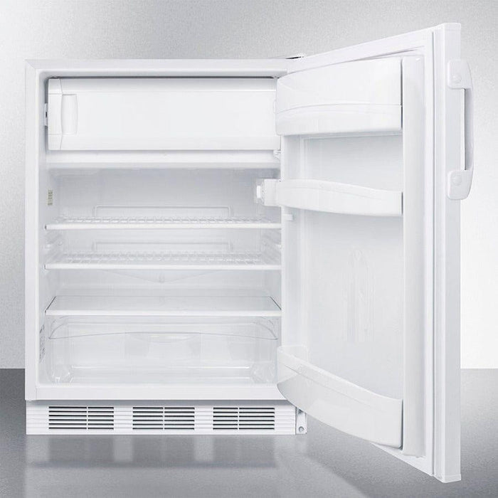 Summit 24 in. Wide Built-In Refrigerator-Freezer, ADA Compliant with 5.1 cu. ft. Capacity, 2 Wire Shelves, Right Hinge with Reversible Doors, with Door Lock, Crisper Drawer, Cycle Defrost, Adjustable Shelves, CFC Free - CT66LWBI