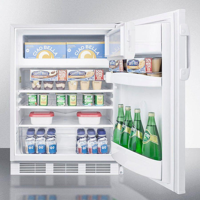 Summit 24 in. Wide Built-In Refrigerator-Freezer, ADA Compliant with 5.1 cu. ft. Capacity, 2 Wire Shelves, Right Hinge with Reversible Doors, with Door Lock, Crisper Drawer, Cycle Defrost, Adjustable Shelves, CFC Free - CT66LWBI