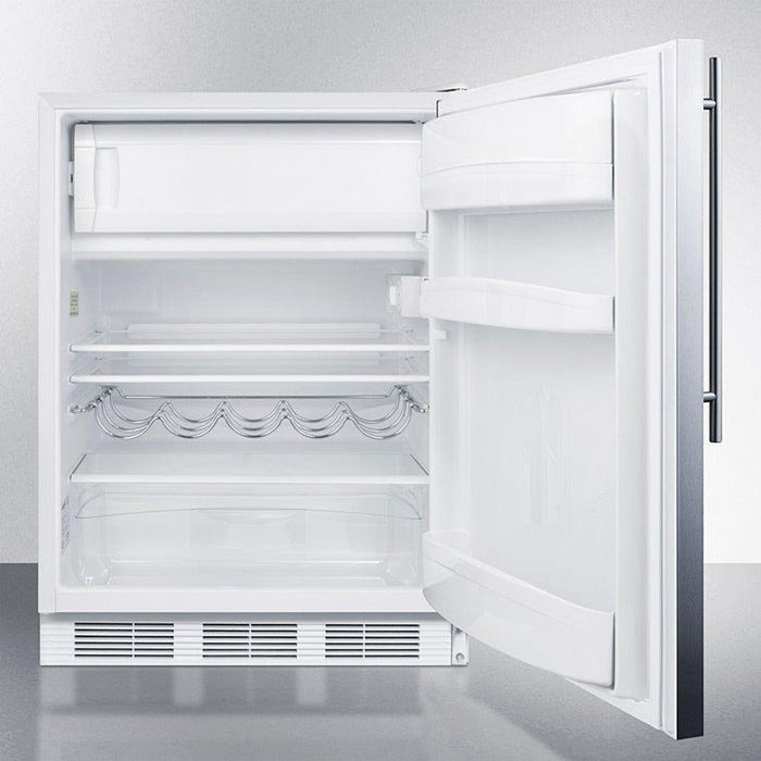 Summit 24 in. Wide Built-In Refrigerator-Freezer with 5.1 cu. ft. Capacity, 2 Glass Shelves, Crisper Drawer, Cycle Defrost, ADA Compliant, Adjustable Glass Shelves - CT661WBISSH