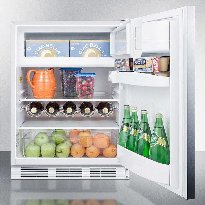 Summit 24 in. Wide Built-In Refrigerator-Freezer with 5.1 cu. ft. Capacity, 2 Glass Shelves, Crisper Drawer, Cycle Defrost, Adjustable Glass Shelves, Adjustable Thermostat - CT661WBISSH