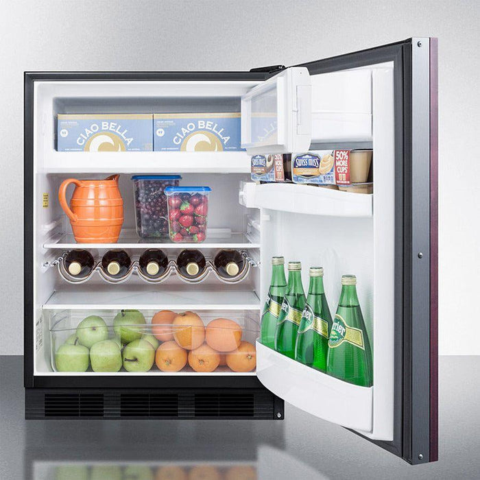 Summit 24 in. Wide Built-In Refrigerator-Freezer with 5.1 cu. ft. Capacity, 2 Glass Shelves, Crisper Drawer, Cycle Defrost, CFC Free, Wine Shelf, Adjustable Glass Shelves, Adjustable Thermostat, Cycle Defrost, Dual Evaporator Cooling - CT663BKBI