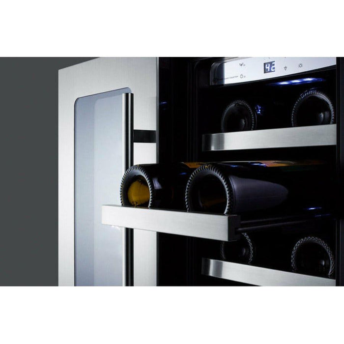 Summit 24 in. Wide Built-In Wine Cellar with 42 Bottle Capacity, Both Hinge, Glass Door, 12 Extension Wine Racks, Digital Control, LED Light, Compressor Cooling, Built-In capable, Dual Zone, Digital Thermostat - CLFD24WC