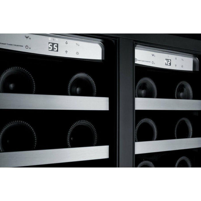 Summit 24 in. Wide Built-In Wine Cellar with 42 Bottle Capacity, Both Hinge, Glass Door, 12 Extension Wine Racks, Digital Control, LED Light, Compressor Cooling, Built-In capable, Dual Zone, Digital Thermostat - CLFD24WC