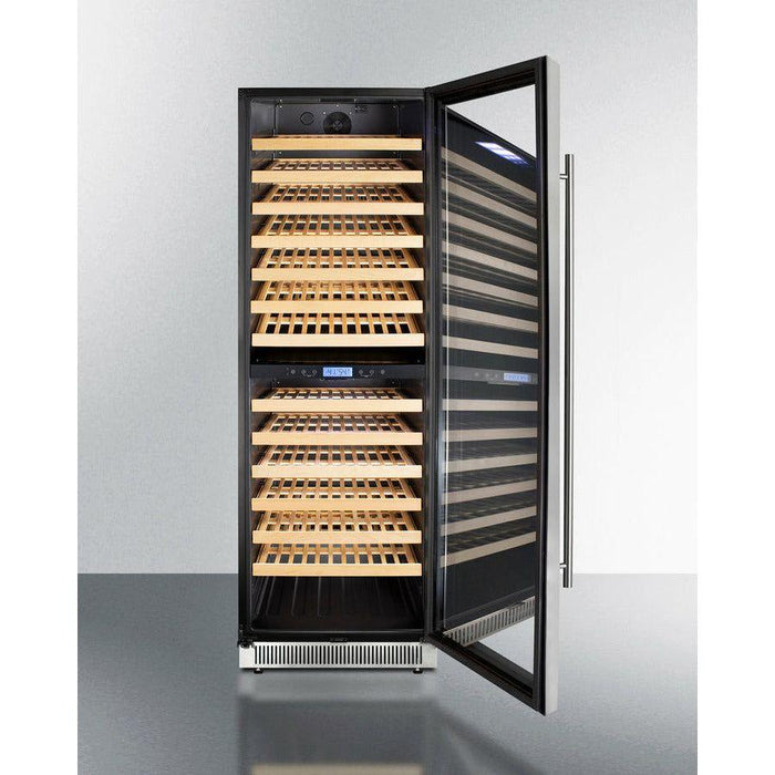 Summit 24 in. Wide Dual Zone Wine Cellar with 162 Bottle Capacity, Right Hinge, Glass Door, With Lock, 13 Extension Wine Racks, Digital Control, LED Light, Compressor Cooling, Digital Thermostat, High/Low Temperature Alarm - SWC1966B