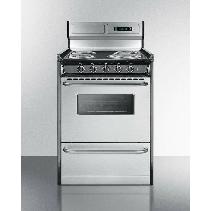 Summit 24 in. Wide Electric Coil Range with 4 Coil Elements, 2.92 cu. ft. Total Oven Capacity, Viewing Window - TEM630BKWY