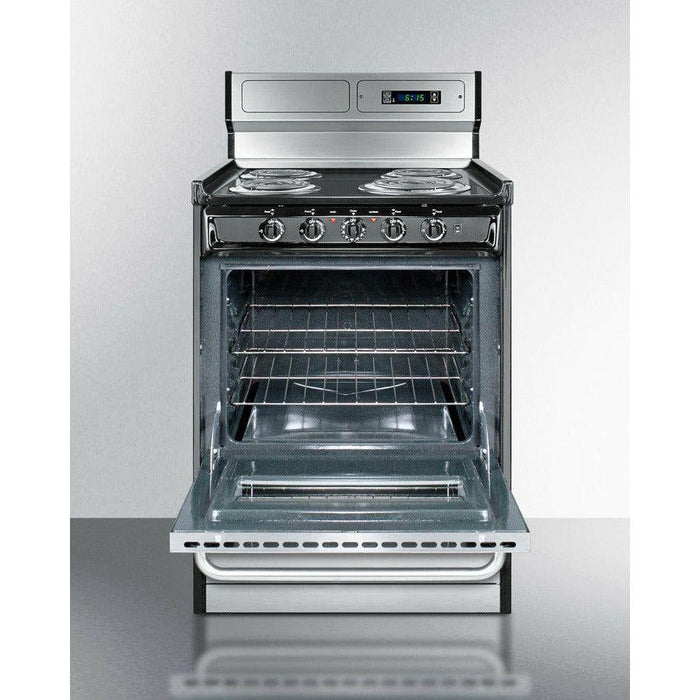 Summit 24 in. Wide Electric Coil Range with 4 Coil Elements, 2.92 cu. ft. Total Oven Capacity, Viewing Window - TEM630BKWY