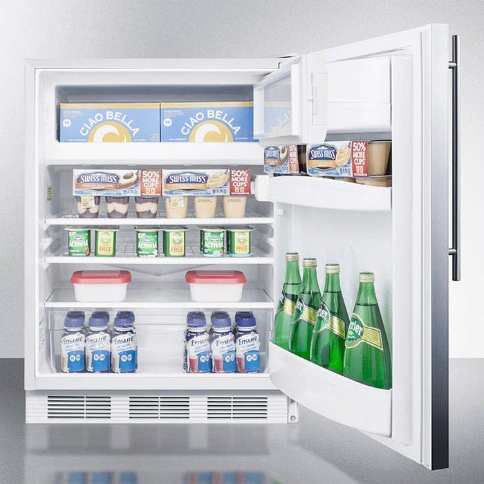 Summit 24 in. Wide Refrigerator-Freezer, ADA Compliant with 5.1 cu. ft. Capacity, 2 Wire Shelves, Right Hinge, with Door Lock, Crisper Drawer, Cycle Defrost, ADA Compliant, Factory Installed Lock, Adjustable Shelves, CFC Free - CT66LWSSH