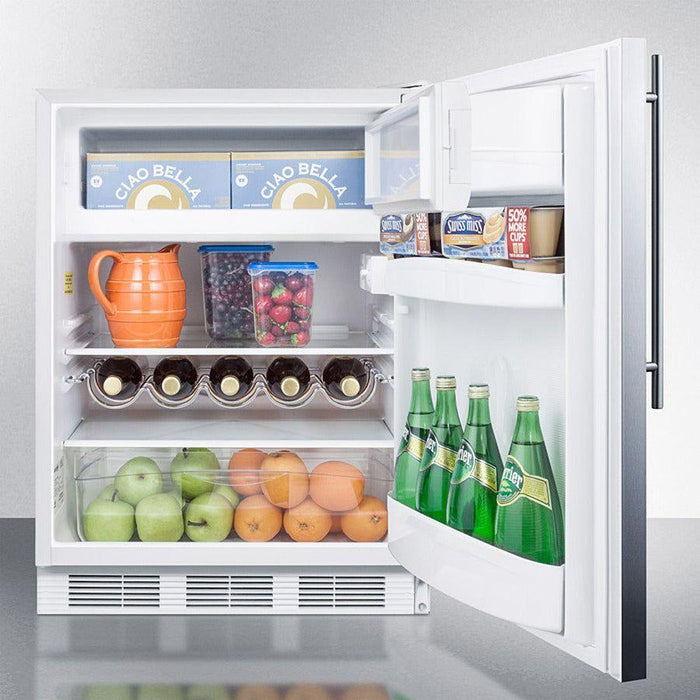 Summit 24 in. Wide Refrigerator-Freezer with 5.1 cu. ft. Capacity, 2 Glass Shelves, Crisper Drawer, Cycle Defrost, Adjustable Glass Shelves, Adjustable Thermostat - CT661WSSH