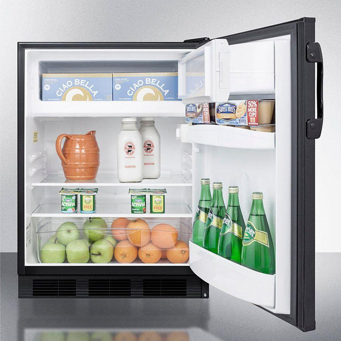 Summit 24 in. Wide Refrigerator-Freezer with 5.1 cu. ft. Capacity, 3 Glass Shelves, Right Hinge with Reversible Doors, Crisper Drawer, Cycle Defrost, CFC Free, Adjustable Thermostat, Dual Evaporator Cooling - CT66BK