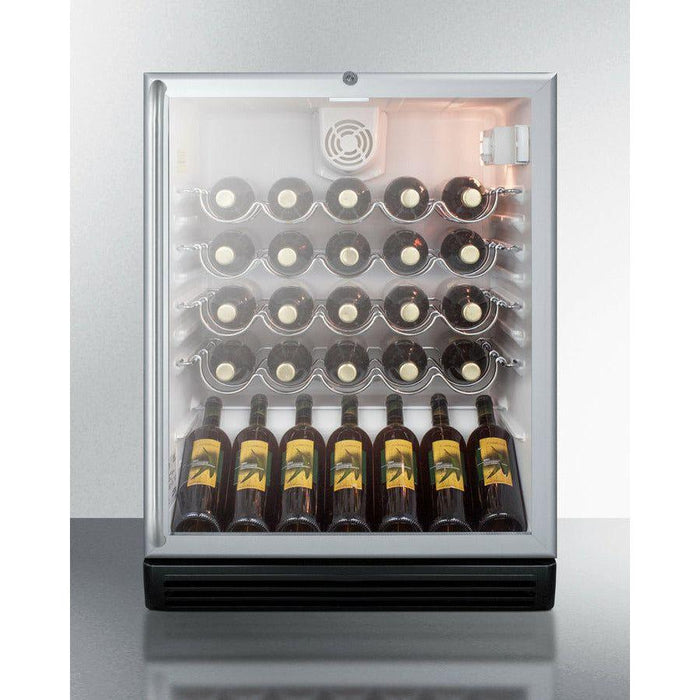 Summit 24 in. Wide Wine Cellar, ADA Compliant with 36 Bottle Capacity, Right Hinge, Glass Door, With Lock, 4 Adjustable Wine Racks, Analog Control, LED Light, Compressor Cooling, Vibration-Free, ETL Approved, CFC Free - SWC6GBL